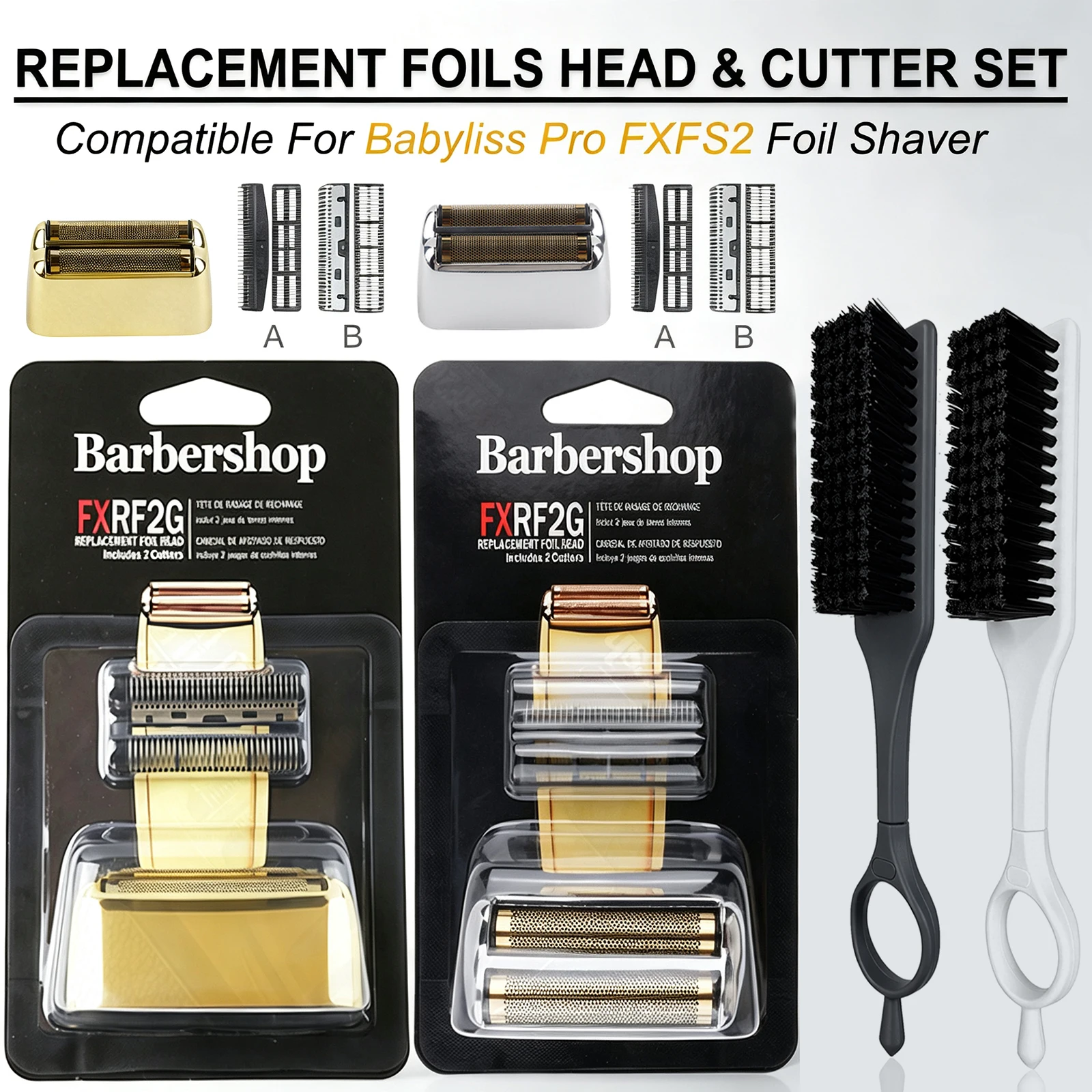 FXRF2 Professional Barber Shaver Double Replacement Foil And Blade Set With Fade Brush For Babyliss Cordless Foil Shavers FXFS2