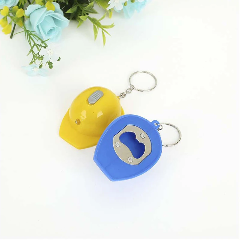 1pc Portable Mini LED Helmet Shape Beer Bottle Opener Kitchen Tool Accessories Keychain Pendant