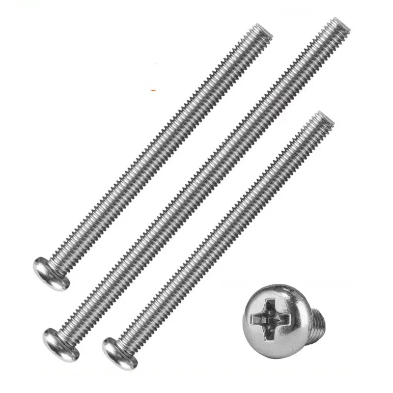 M2 M3 M3.5 M4 M5 M6 M8 M10 304 Stainless Steel Long Phillips Screw Lengthened Recessed Pan Screws DIN7985 L=50-200mm