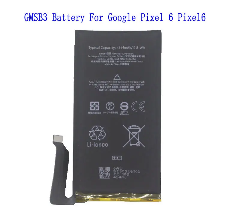 1x 4614mAh / 17.81 Wh GMSB3 Pixel 6 Phone Replacement Battery GMSB3  For Google Pixel 6 Pixel6 Batteries