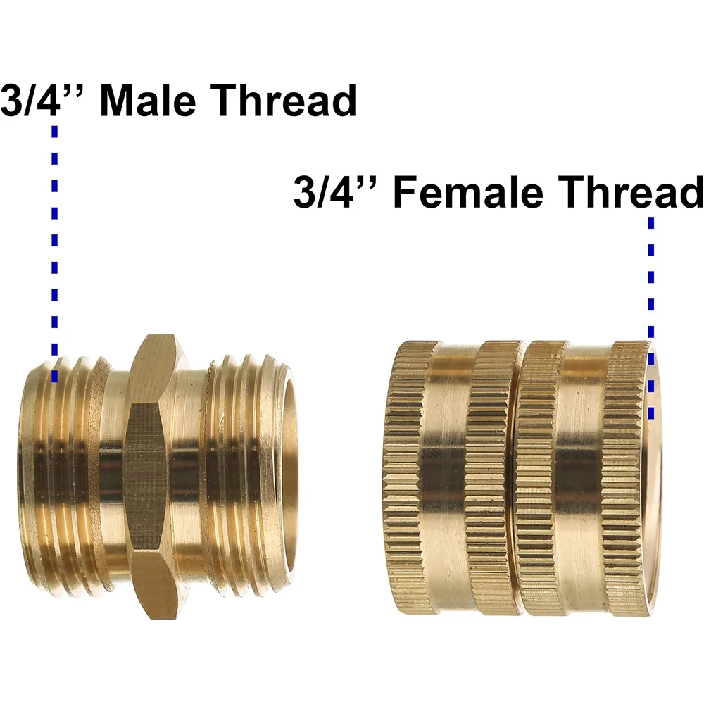 Garden Hose Adapter, Male to Male, Female to Female, 3/4 Inch Brass Connector, 4-Pack with Extra 4 Washers