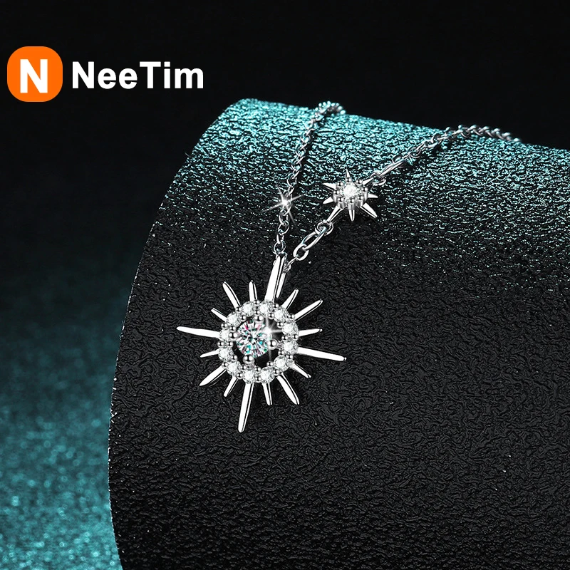 NeeTim D Color Moissanite Gemstone Pendant Necklace 925 Sterling Sliver Necklaces Luxury Jewelry for Women Pass Diamond Tester