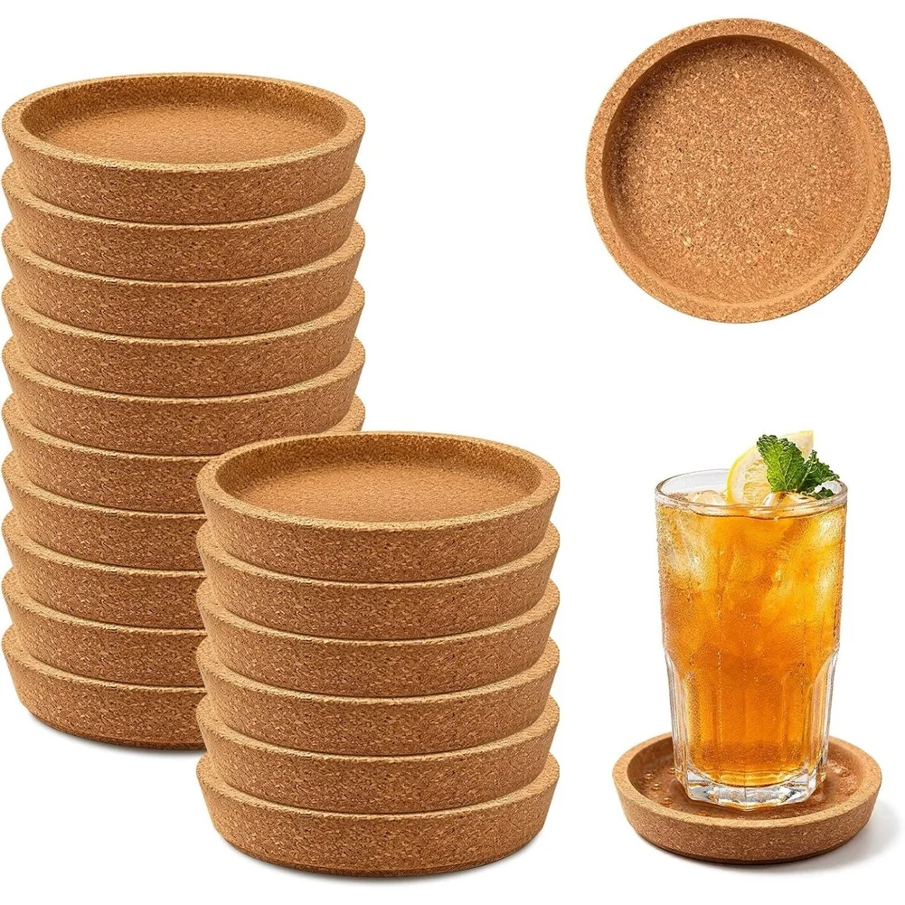 For Daily Drinking As Shown Cork Coasters Set Natural Cork Material Soft Cork Particles Grooved Texture Design