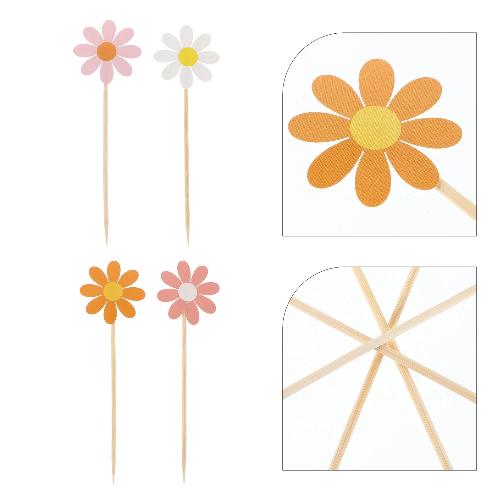 

40Pcs Mini Artificial Flowers Cake Inserts Cute Flower Toothpicks for Dessert Table Wedding Anniversary Party Decor