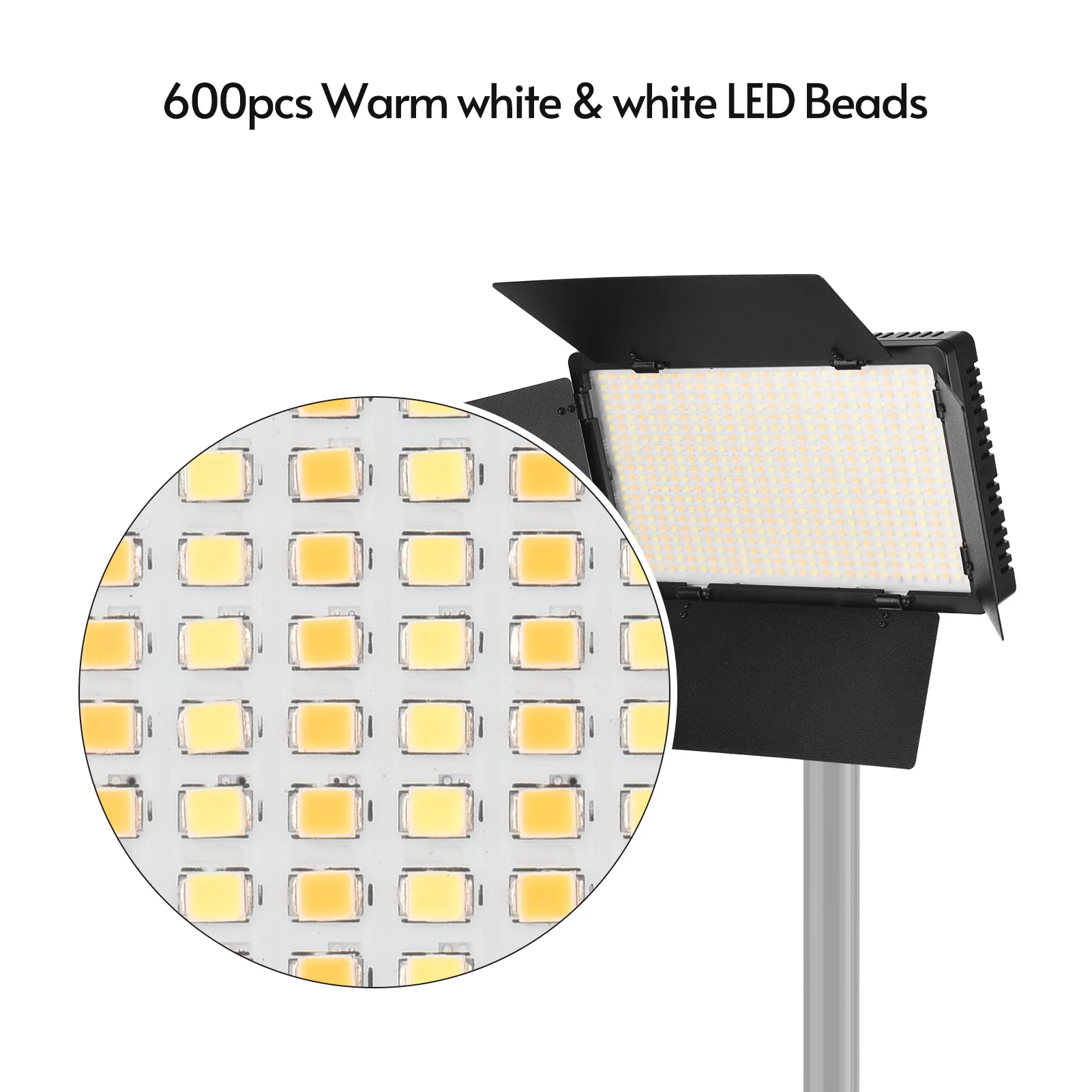 Andoer LED-600 LED Video Light Professional Photography Light Panel 480PCS Bright Light Beads 3200-5600K Dimmable with Barndoor