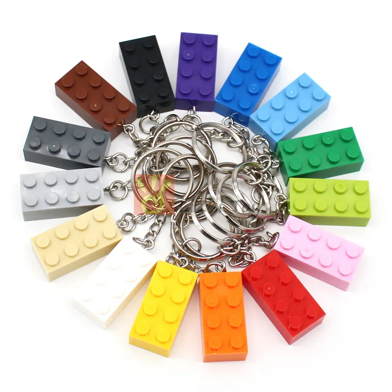 DlY Colorful Thick Brick 2x4 Key Chain Set 3001 Pendant Building Block Compatible with MOC Keychain Ring Toys for Kid Gift