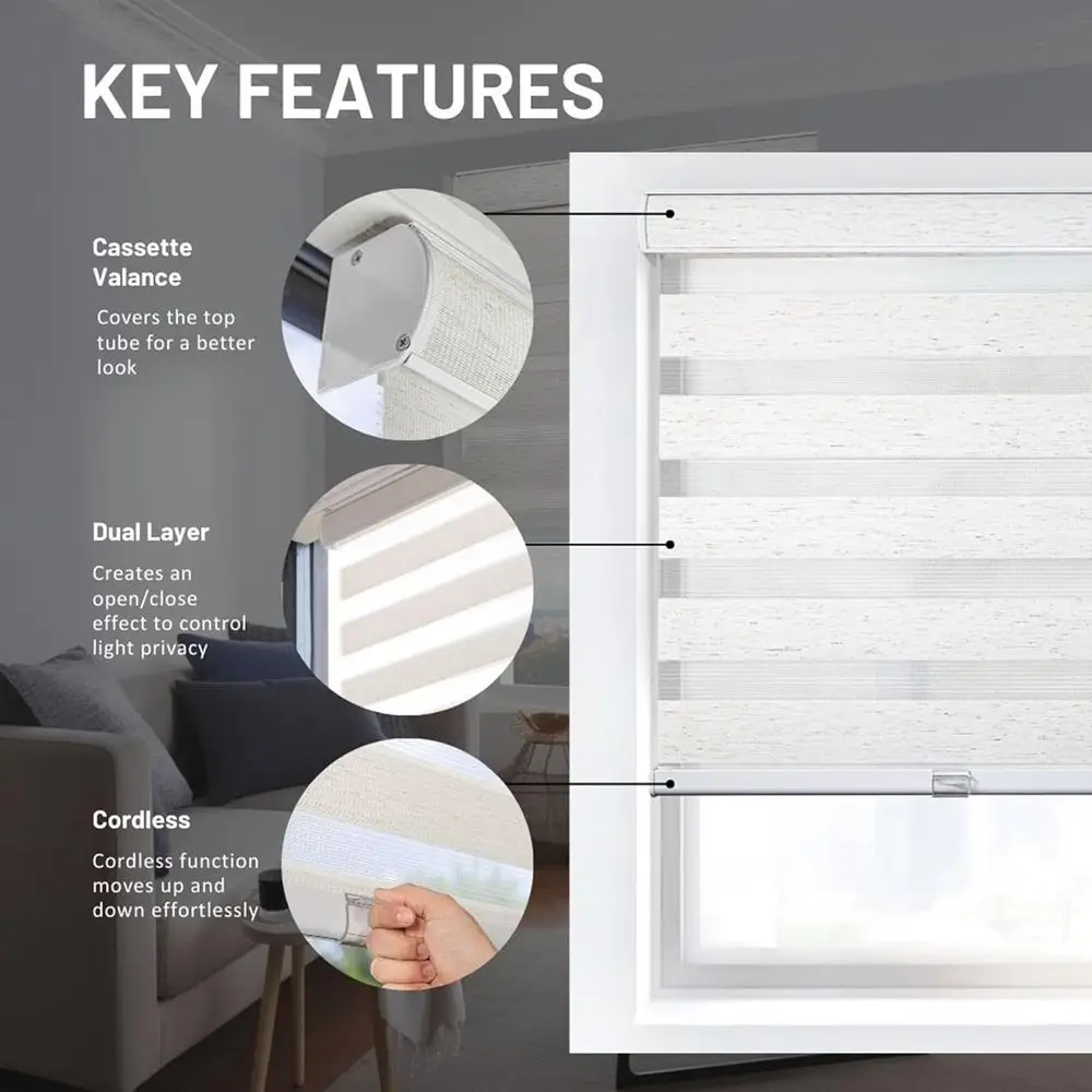 Natural 46x72 Window Roller Shades for Home, Basic Zebra Blinds