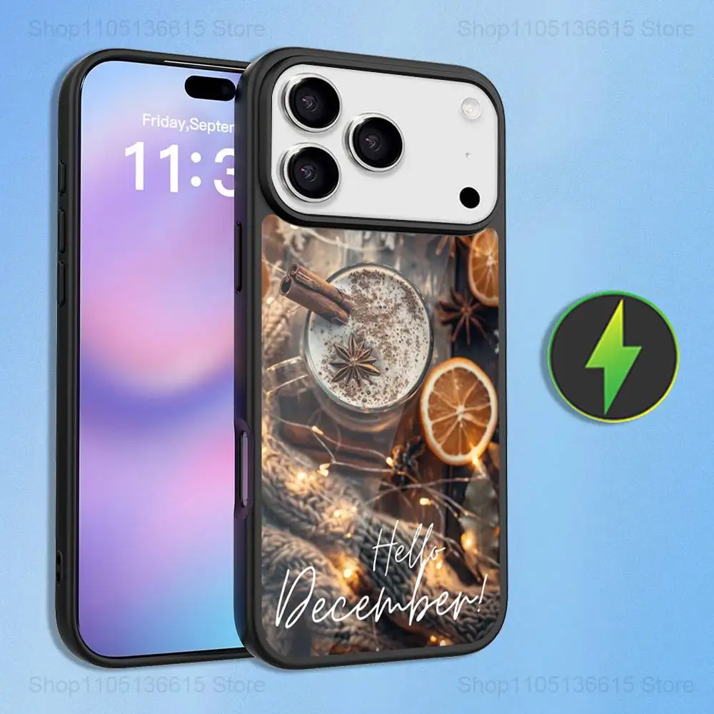 Casing Kopi Musim Dingin Seni Natal Untuk iPhone 16,15,17,14,13,12,11,Pro,Max,Plus,Air Mini,Magsafe,Casing Pengisian Daya Nirkabel Magnetik