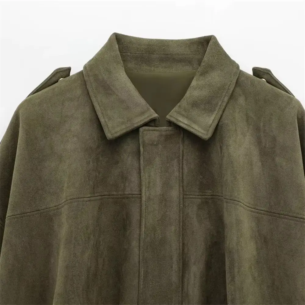 

2025 Flip Collar Pilot Jacket Suede Texture Loose High Street Clothing Casual Zipper Outer Garment