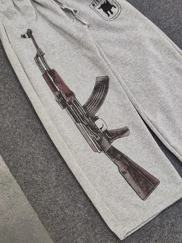 2026 Hot Cross border New Popular Gun Printed Youth Casual Pants Wide Leg Pants Single Waist and Double Waist