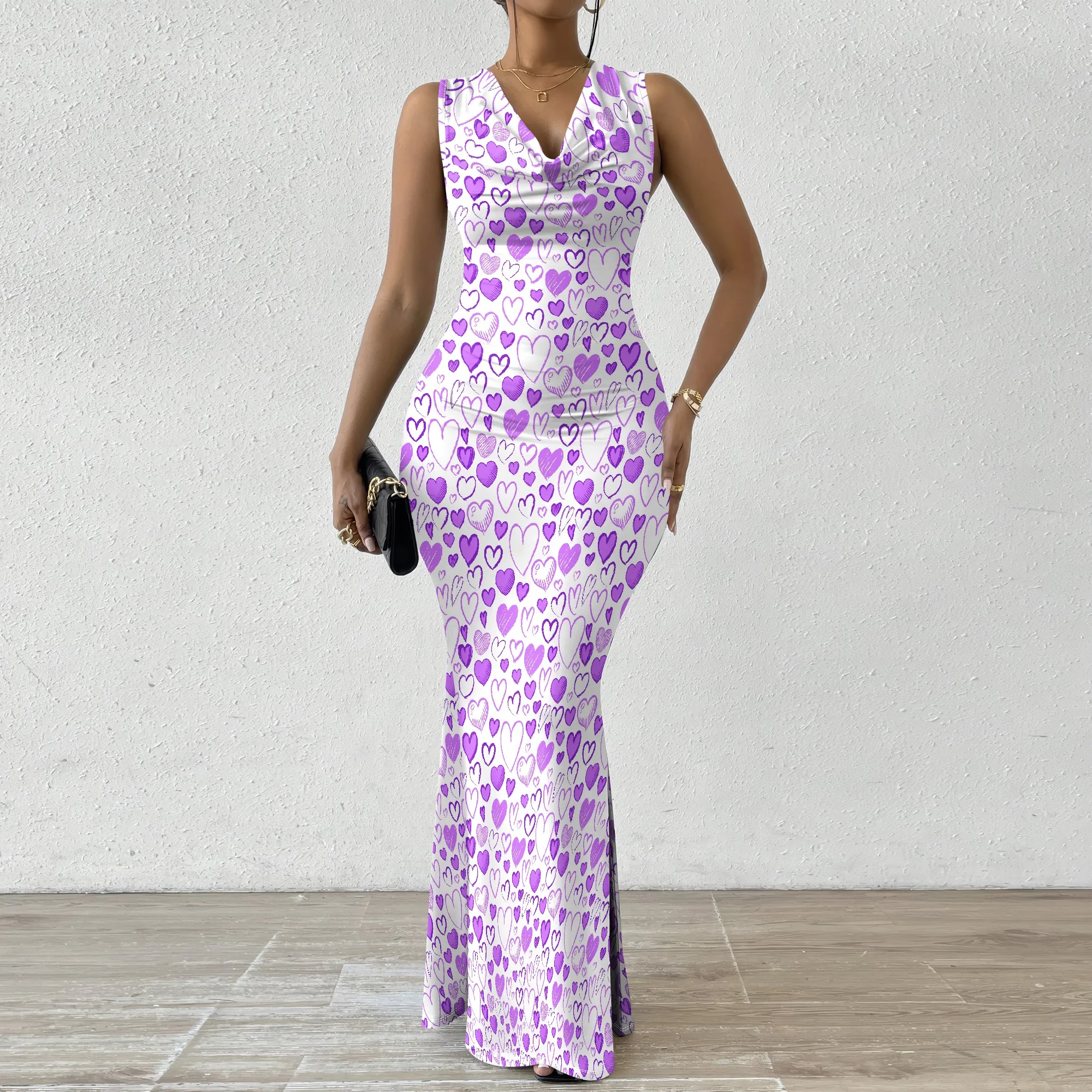 

Women's Mermaid Dress Fitted Cowl Neck Fishtail Dress XS-2XL Love Motif for Comic Con Cosplay Event