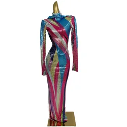 Long Sleeved Cloak Long Dress Colorful Glitter Mysterious Robe Carnival Party Halloween Role Playing Club Sexy Costume Sekuai