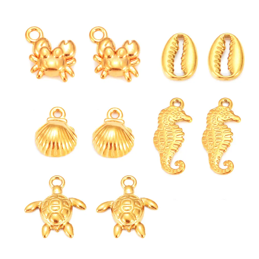 5Pcs Stainless Steel Ocean Turtles Seahorses Shells Crabs Charms Summer Pendant DIY Jewelry Accessories