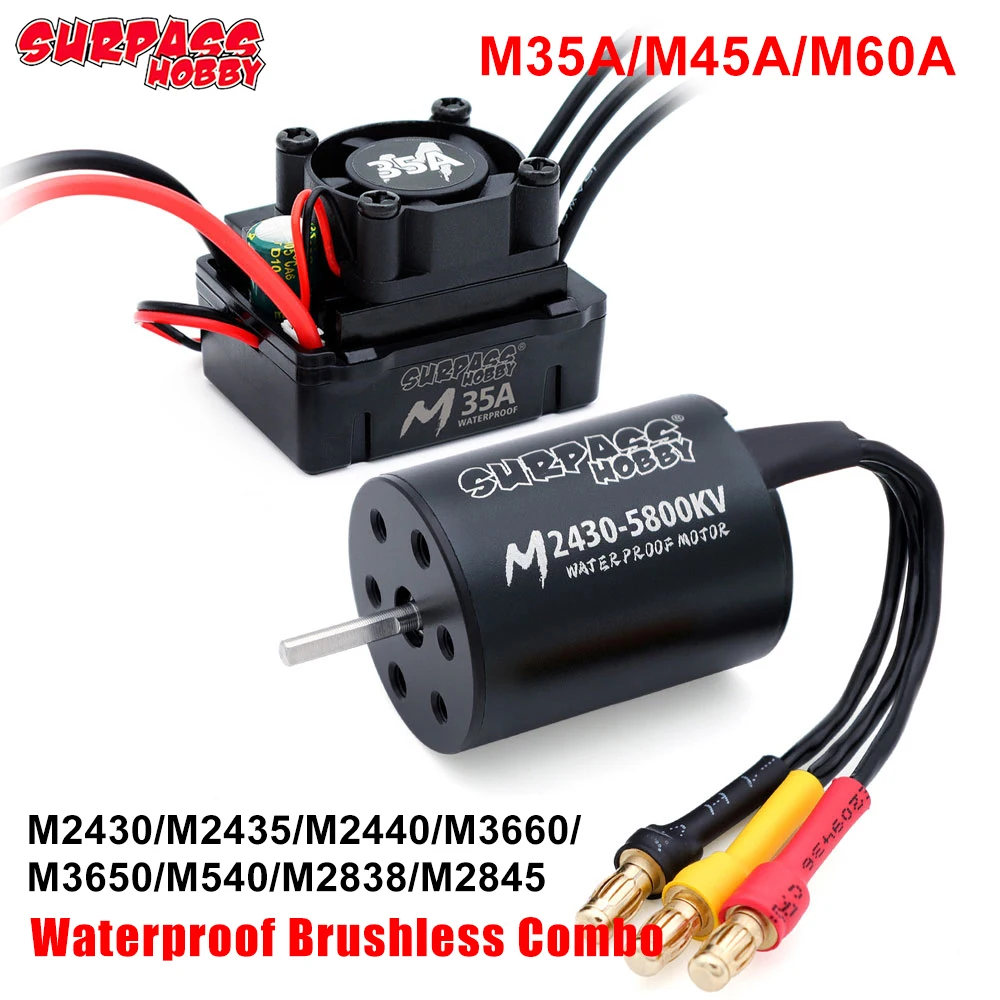 

SURPASS HOBBY Brushless Motor ESC Combo 3.175mm Shaft Waterproof M35A/45A/60A ESC For 1/10 1/12 1/14 1/16 1/18 RC Car MN82