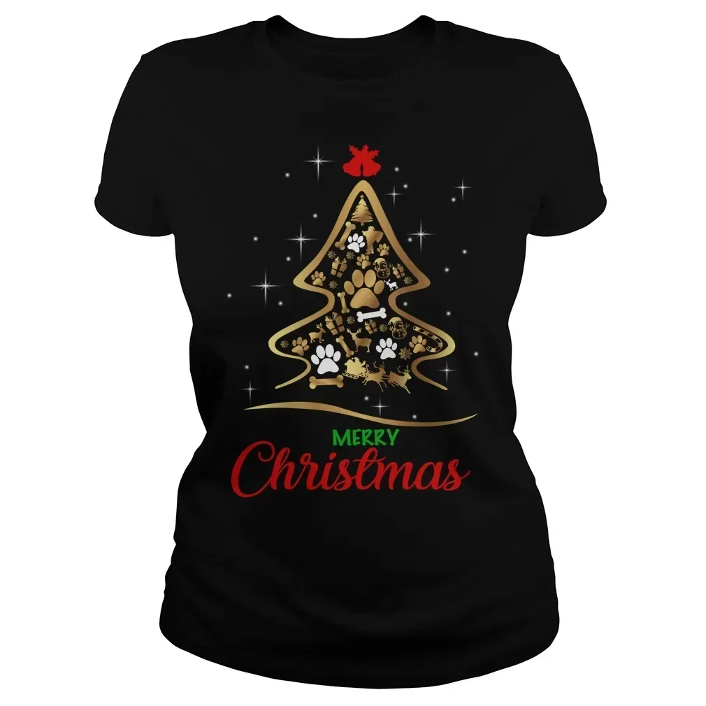 Merry Christmas Dogs Christmas Tree T-Shirt 100% Cotton O-Neck Short Sleeve Summer Casual Womens T-shirt Streetwear