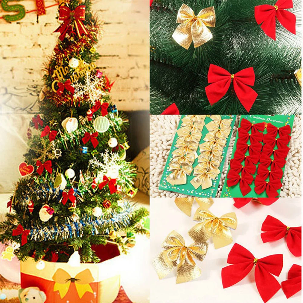 

24pcs Christmas Bowknots 5.5Cm Bling Ribbon Decorative Bows For Tree Party Wedding Diy Ornament Scrapbooking Accessory