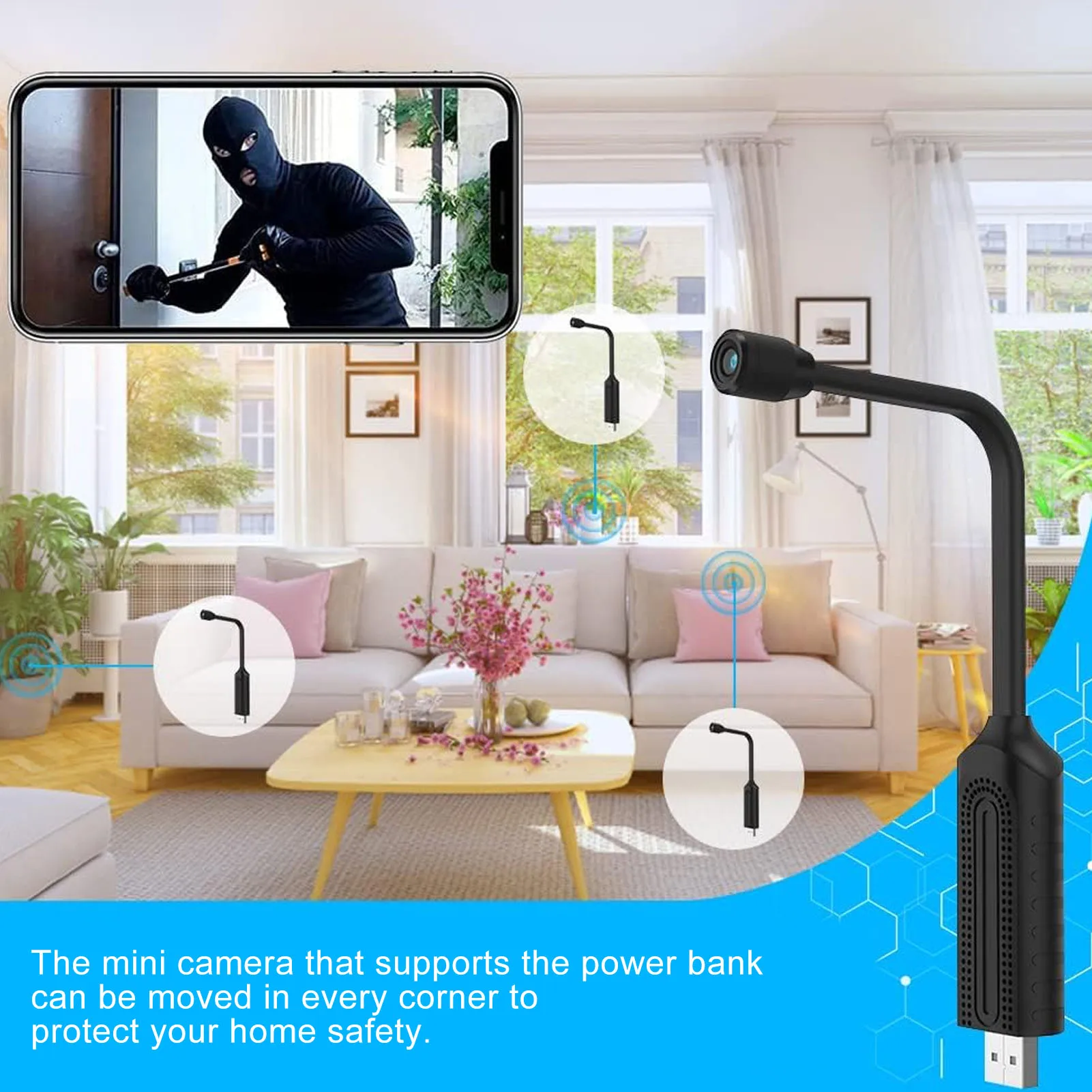 USB Mini WiFi Wireless Camera Mini Security Camera 1080P Accurate Color Reproduction Supports Local and Cloud Storage for Home view 2