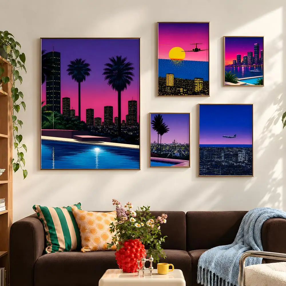 Art Hiroshi Nagai City Pop Retro Poster Self Adhesive PP Wall Art HD Gaming Room Bedroom Living Room Decor Apartment Gift