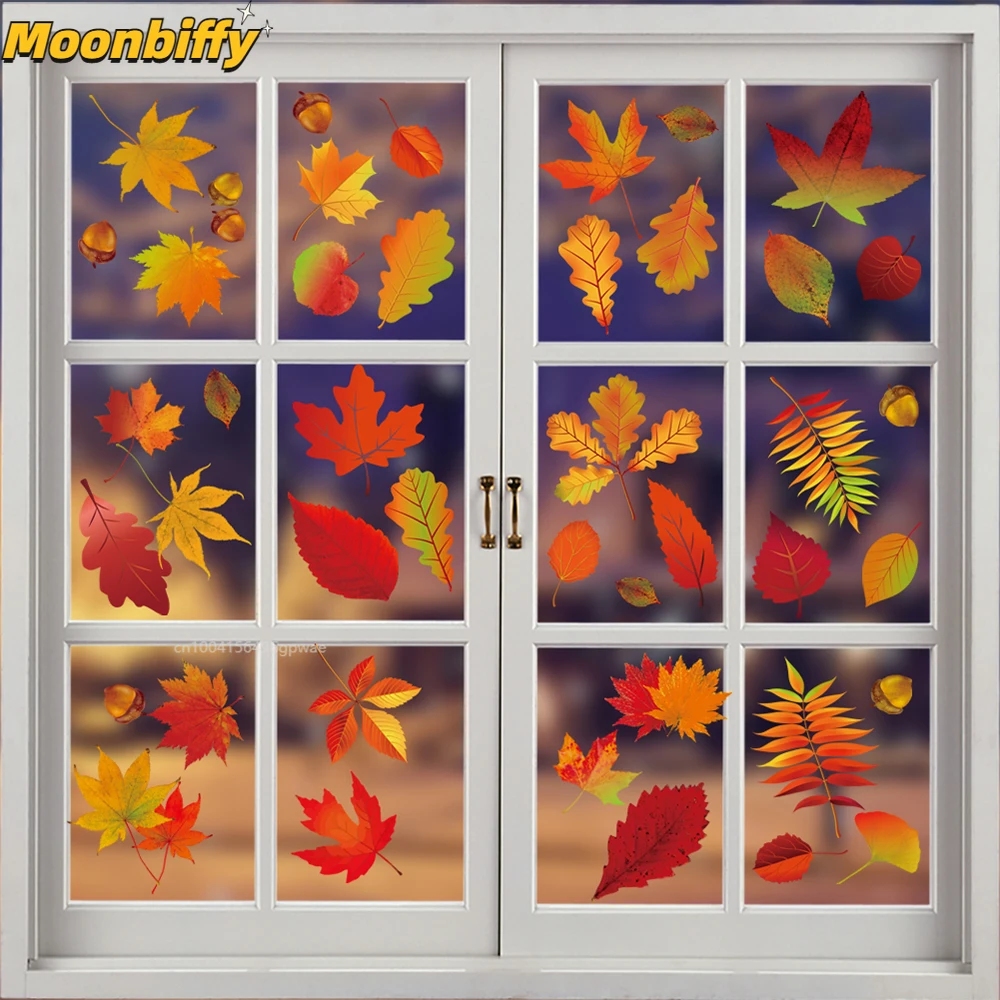 Thanksgiving Day Window Wall Sticker Home Warm Decoration Glueless Autumn Maple Leaf Sticker Art Pvc Sticker Decal Glass Door