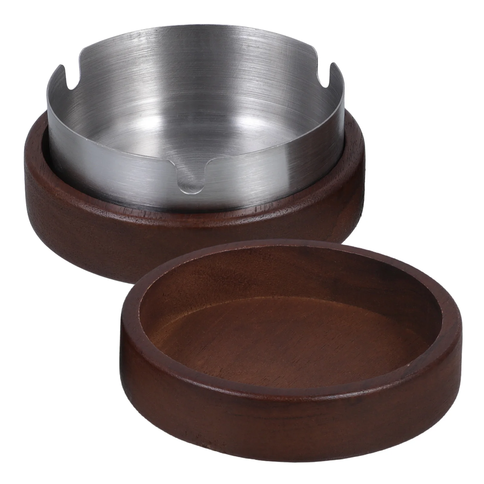

Wooden Ashtray Stainless Steel Portable Indoor Outdoor Silver Lid Light Brown Cigarette Home Office Smoke Bucket
