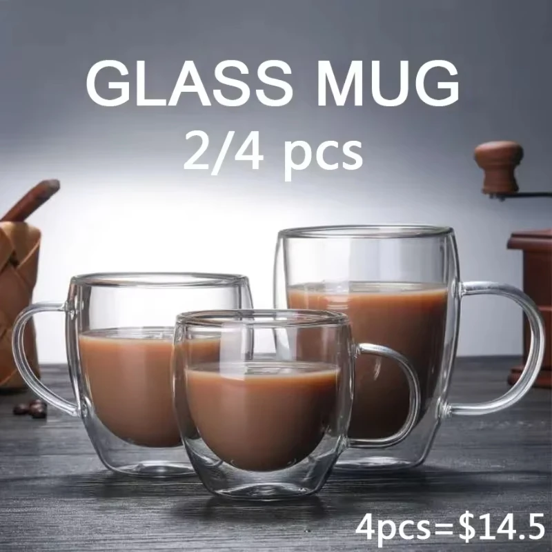 Double Bottom Wall Glass Coffee Cup Whiskey Tea Thermal Heat Resistant Cocktail Vodka Shot Wine Mug Drinkware Tumbler Set Nana