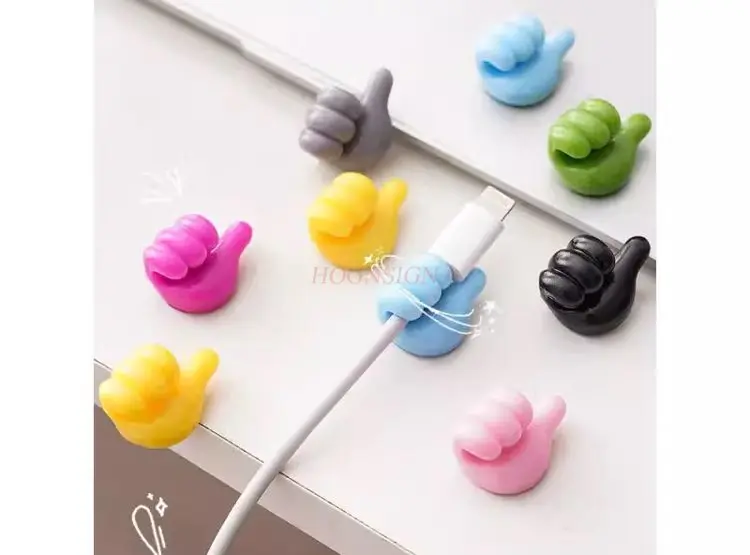10pcs Thumb Hook Data Cable Charging Cable Non Punching Adhesive Hook Desktop Storage Fixing Device Cable Organizer