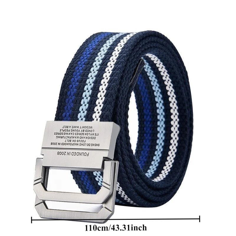 Fashionable Casual Unisex Canvas Belt with Double-Ring Metal Buckle Durable Everyday Workwear Military Training and Jeans Belts