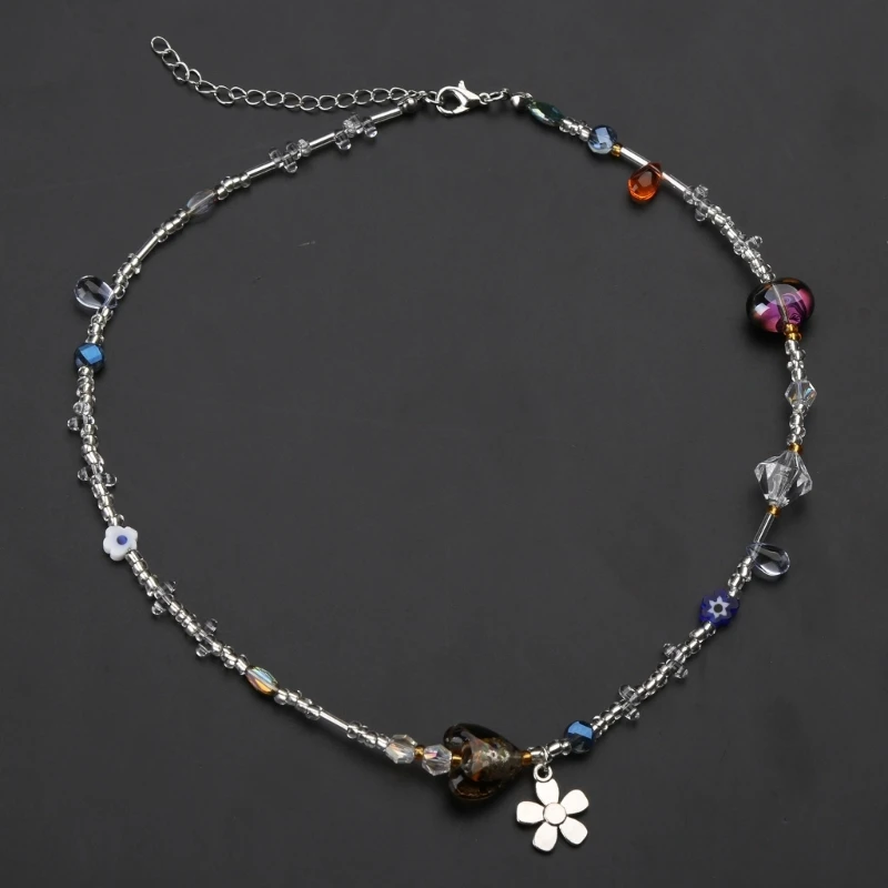 Acrylic Flower Pendant Necklace Crystal Class Gravel Beaded Necklace For Women Cool Y2K Choker Jewelry Exquisite Choker