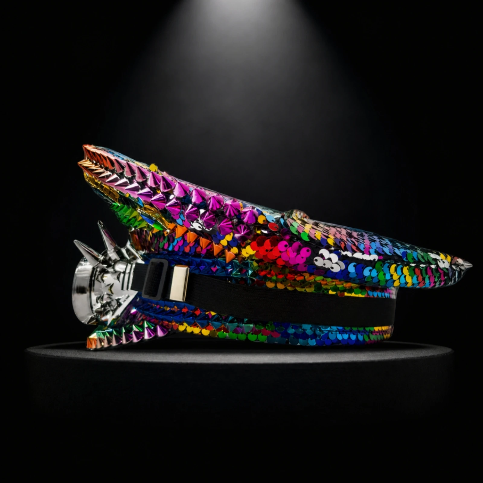 Naval's Hat with Goggles Vibrant Sequin Hat with Goggles Cap Adjustable Peaked for Adults, Festivals, Themed Parties