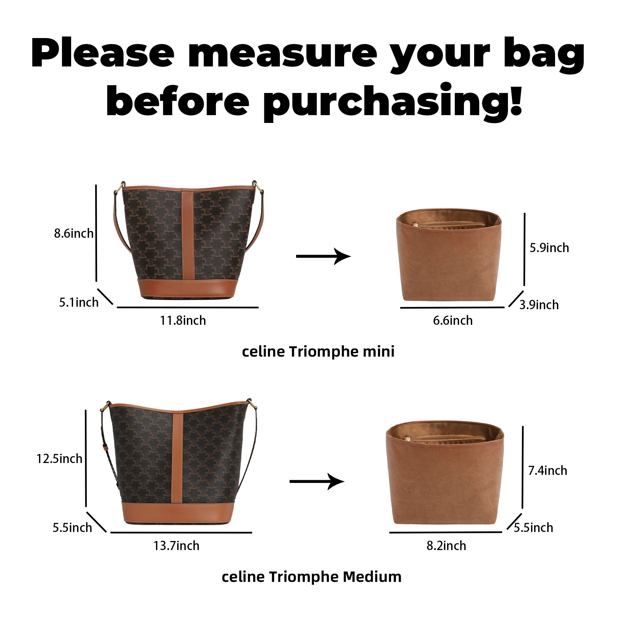 DGAZ Lightweight-Purse Organizer Insert for Celine Triomphe Canvas Bag,silk and DupontPaper handbag inner for Luxury Bags