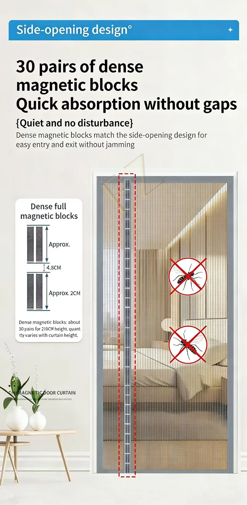 

Diamond mesh mosquito proof door curtain, summer mosquito net, magnetic mesh curtain,self-adhesive,home use,no punching required