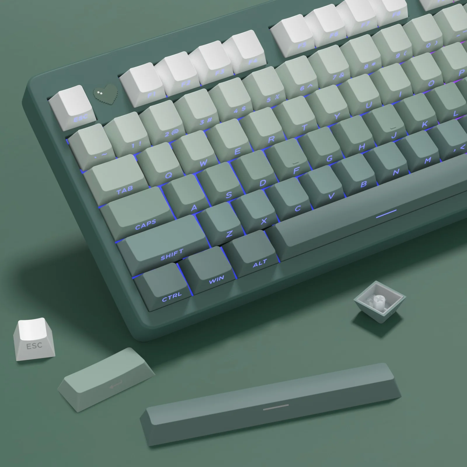 KBDiy 133 Keys/Set Cherry Profile Cyan Gradient Keycap Side Print PBT Shine Through Backlit for MX Mechanical Keyboard Keycaps