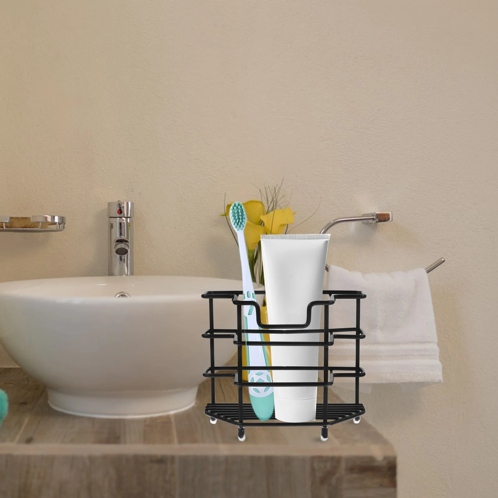

Stainless Steel Toothbrush Holder Black 201 Material Bathroom Stand Desk ganizer Easy Clean Durability Home Supply