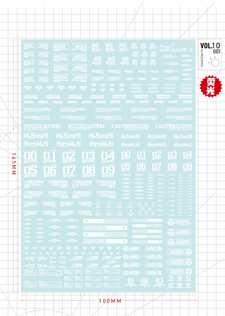 High Precision Water Sticker Hobby Mio VOL10(001-005) General Scale Model Fluorescent Color Water Transfer Sticker