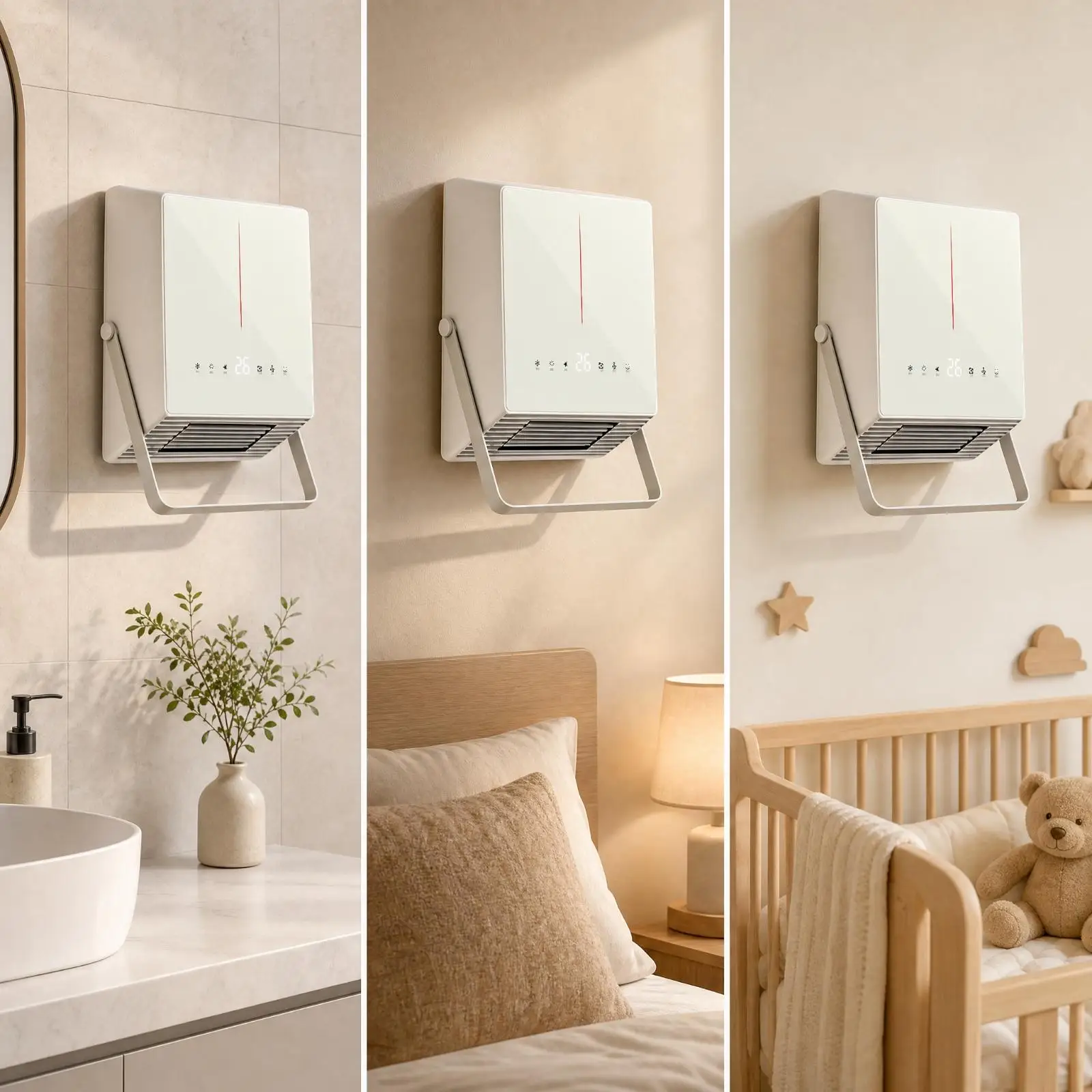 PTC Ceramic Space Heater Wall Plug Fan Heater with Two Heat Levels for Bedroom Bathroom Use