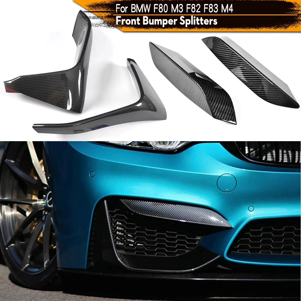 Carbon Fiber Front Bumper Lip Splitters Fog Lamp Trims for BMW F80 M3 Sedan F82 F83 M4 Coupe Convertible 2014 - 2018 Canards