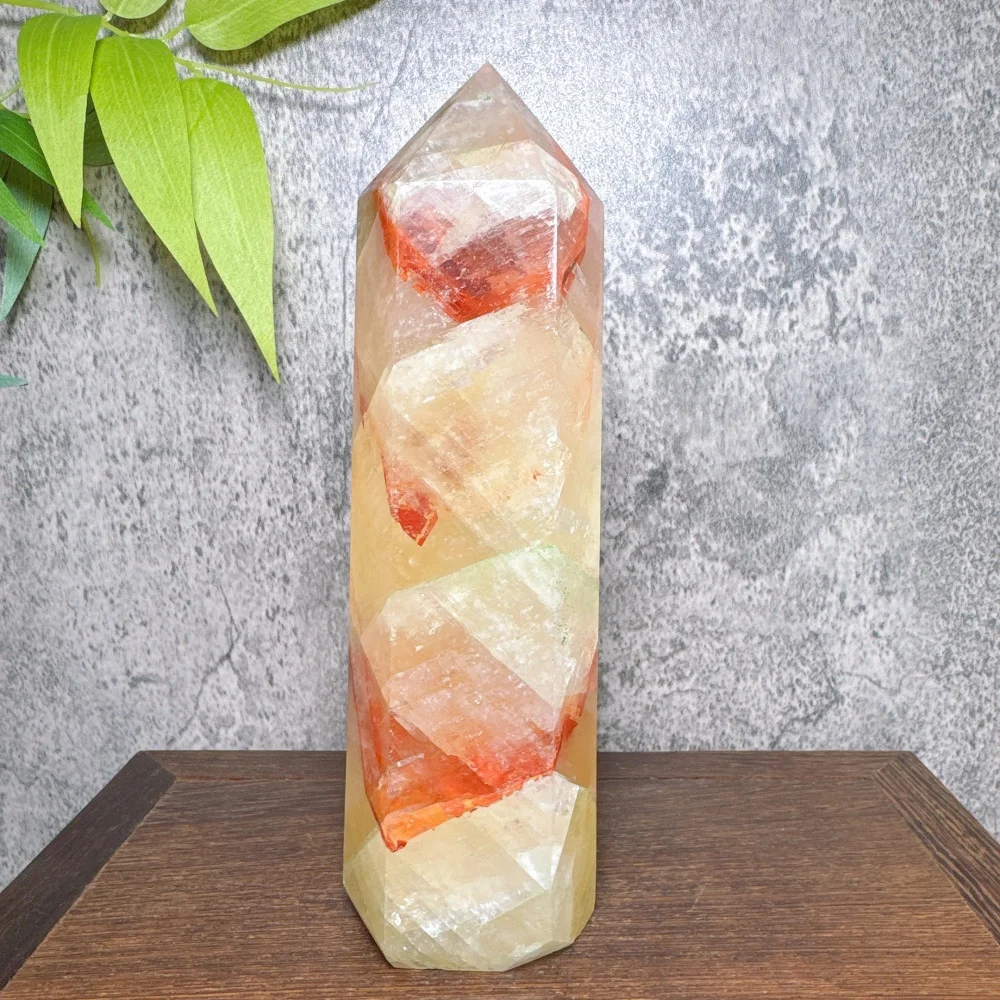 Natural Fire Quartz Calcite Obelisk, Crystal Tower, Home Decoration, Reiki Healing, Crystal Collectible, Holidays Gifts