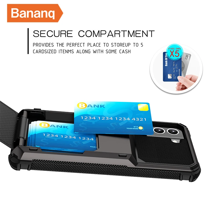 Bananq Card Slots Credit Case For Samsung S24 S23 S22 S21 Ultra S10 Plus A55 A35 A25 A15 A54 A24 A14 A05S Flip Card Bag Cover