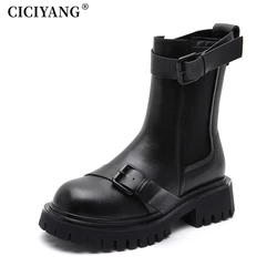 CICIYAGN Chelsea Boots donna vera pelle 2024 autunno nuova piattaforma stivaletto nero per donna Short Chunky Punk Gothic Shoes