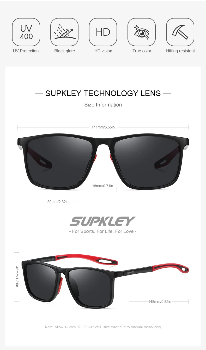 Supkley sport sonnenbrille für männer frauen bequeme leichte polarisierte sonnenbrille uv400 brillen zubehör beste geschenk wahl – Detail 4
