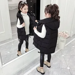 OLEKID 2024 Autumn Winter Children Vest For Girls Hooded Thicken Warm Girls Sleeveless Jacket 3-12 Years Kids Teenager Waistcoat