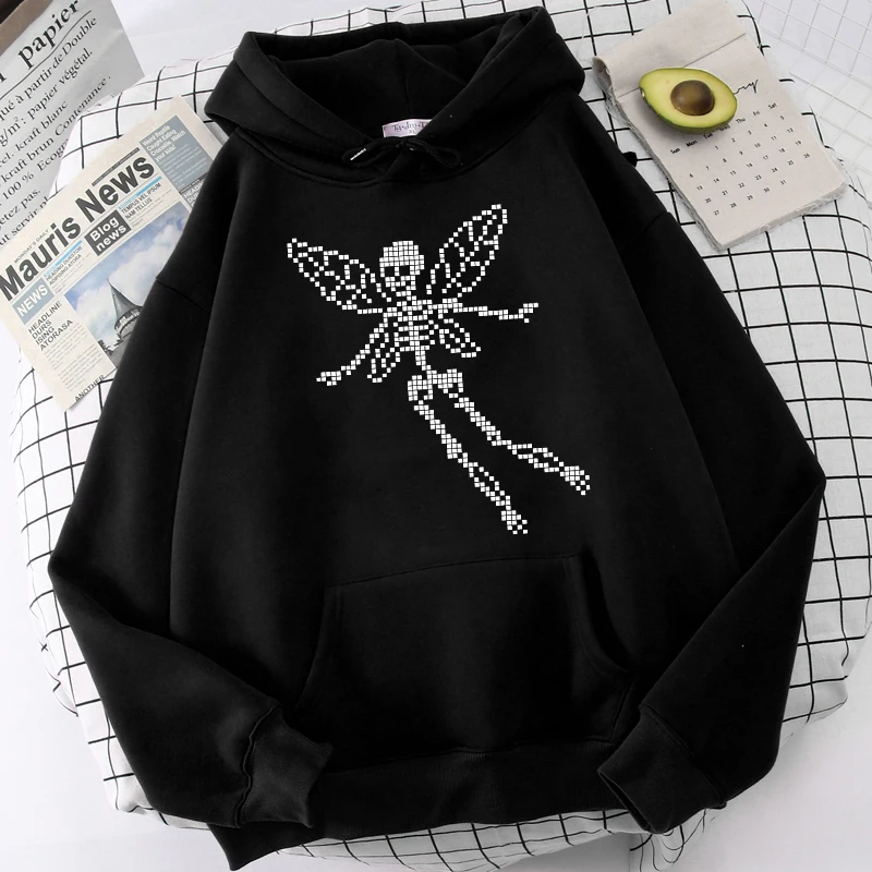 Hooded Sweatshirt Women Butterfly Gothic Skull Print Casual Oversize Hip-hop Couple Streetwear Pullovers Women Sweatshirt