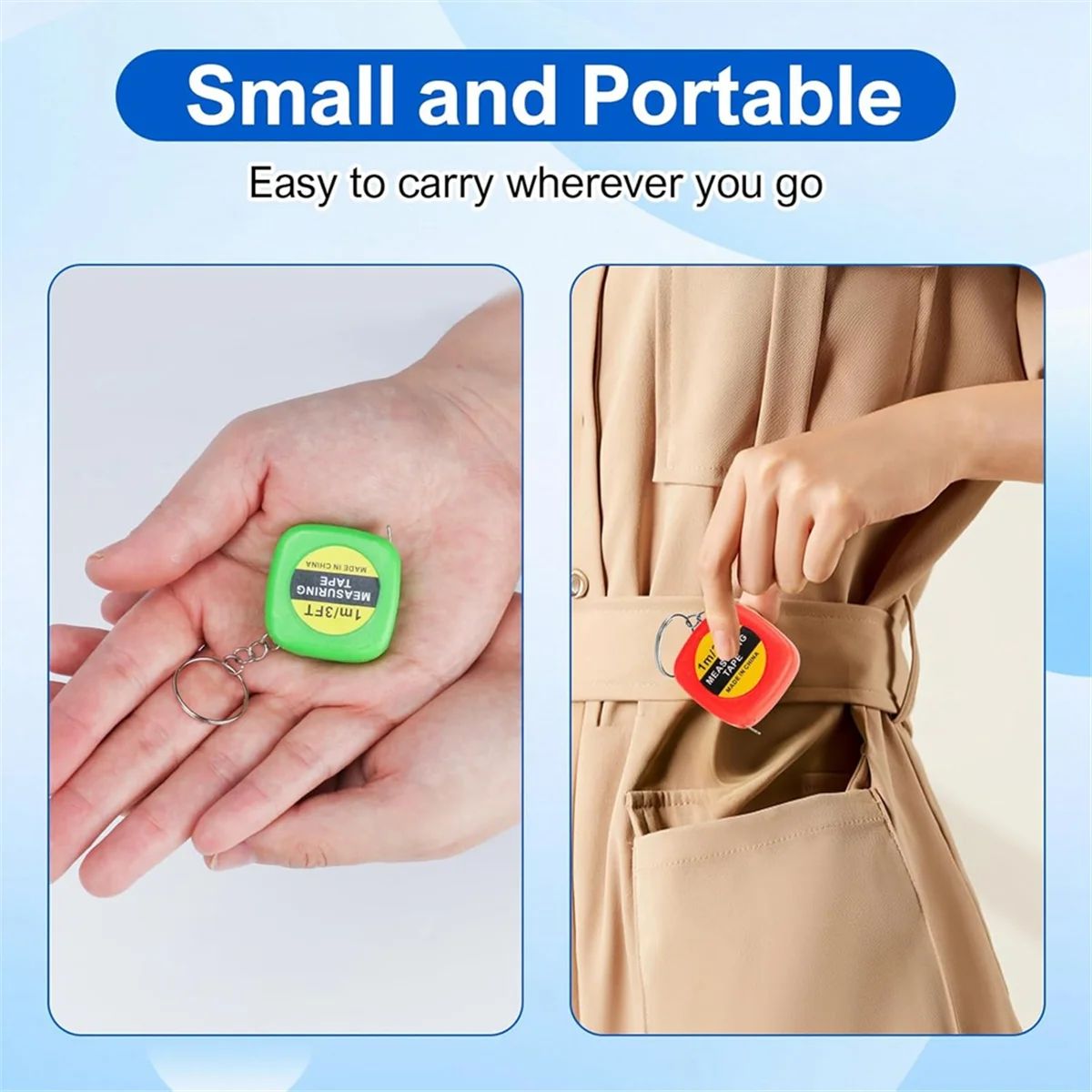 A002 80 PCS Keychain Tape Measure Small Tape Measure Keychains, 3 Ft Measuring Range Mini Retractable Measuring Tape