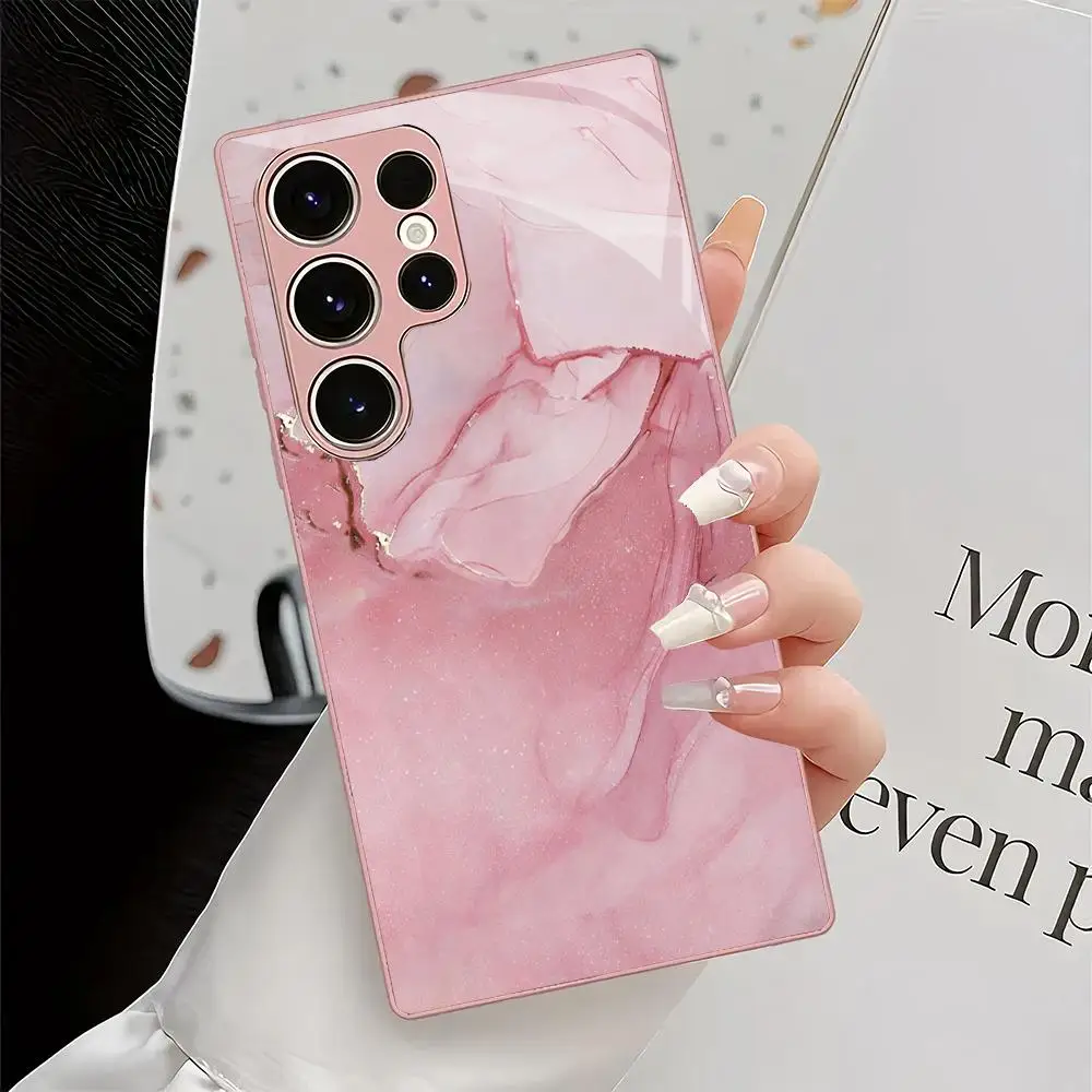 Pink textured metallic paint glass phone case suitable for Samsung Galaxy S26 S25 S24 S23 S22 S21 S20 FE/Ultra/Plus anti drop