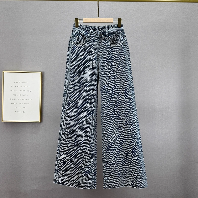 

Zebra Pattern Denim Wide-Leg Pants for Women, 2025 Autumn New High-Waisted Loose Slimming Rhinestone Long Jeans Pants Trendy