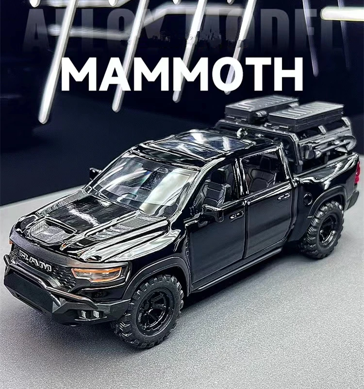 1:32 DODGE Mammoth 1000 TRX Alloy Pickup Car Model Diecast Metal Off-road Vehicle Model Sound and Light Simulation Kids Toy Gift