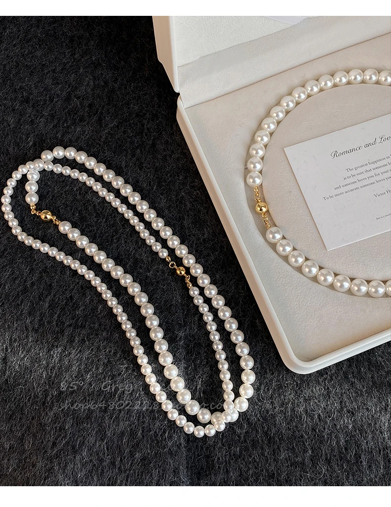 Mädchen-Halskette mit weißer Perle, magnetisch, runde Schnalle, Perlenkette, 2024, neue Schlüsselbeinkette, eleganter Schmuck für Frauen – Detail 9