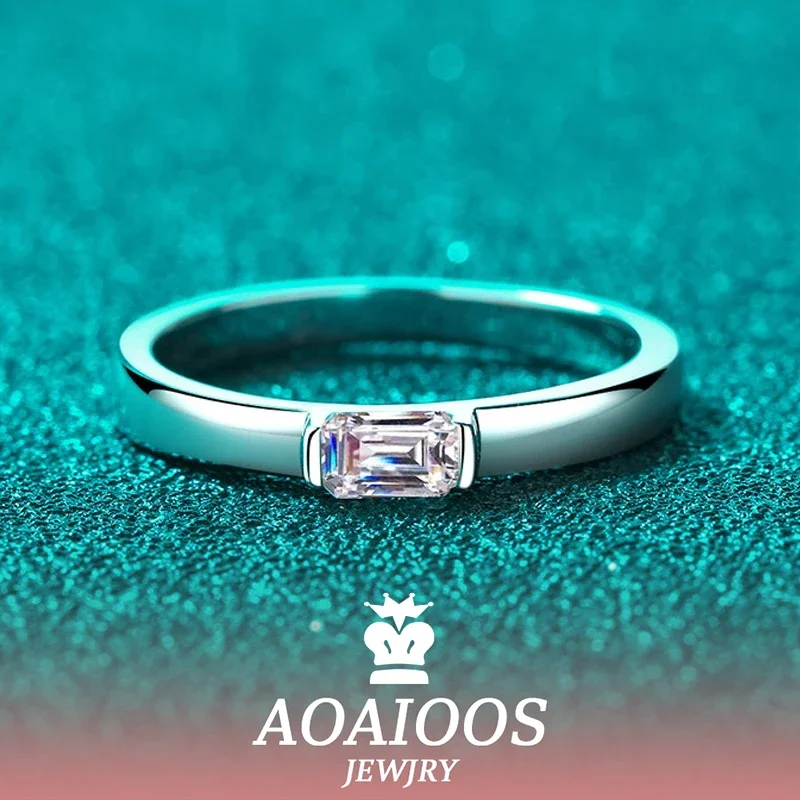 

AOAIOOS White Gold Plated Certified 0.5ct Moissanite Rings for Women 3*5mm Emerald Cut Lab Diamond Jewelry 925 Silver Rings GRA