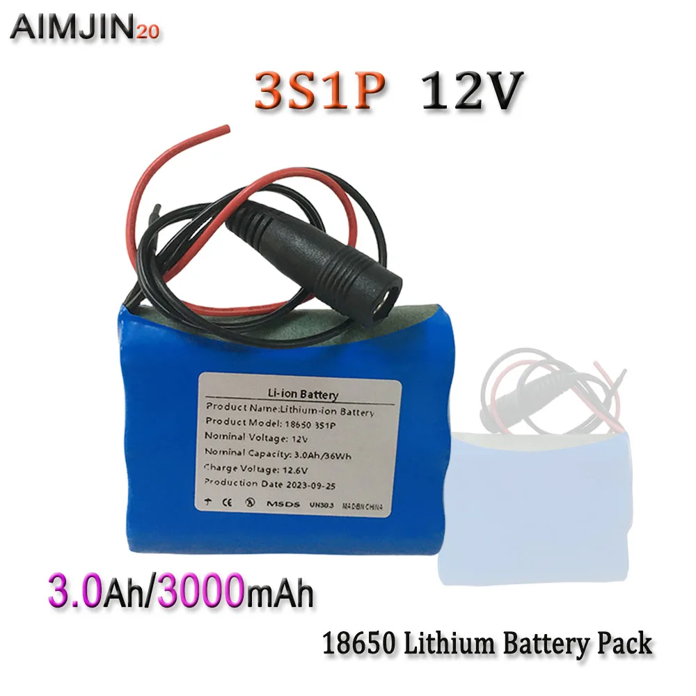 

3S1P 12V 3000mAh/3.0Ah Lithium Battery Pack, Suitable For Projector, Speaker, And Wireless Monitoring Battery Replacement