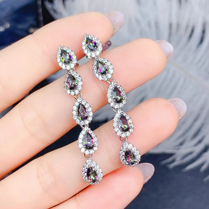 Natural Color Changing Crystal Pendant Earrings 925 Silver Fashion Earrings for Delicate and Attractive Women's Jewelry